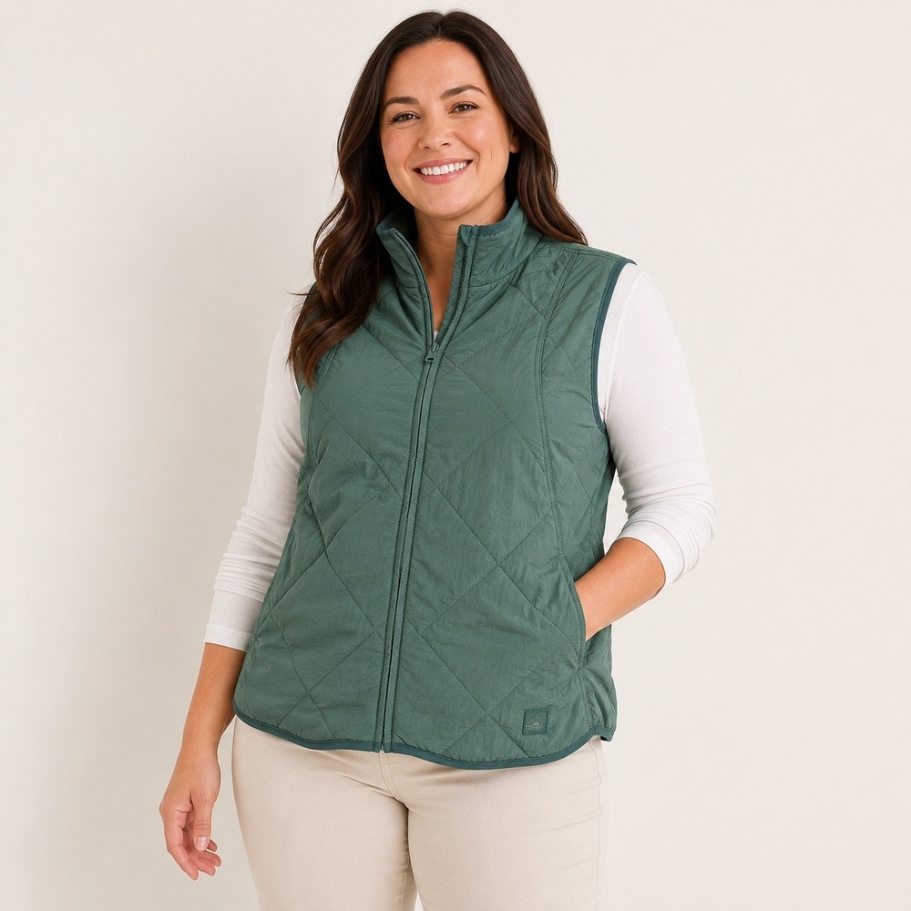 Club Social by Jadelynn Brooke Womens XL Quilted Vest Sage Green Full Zip Puffer